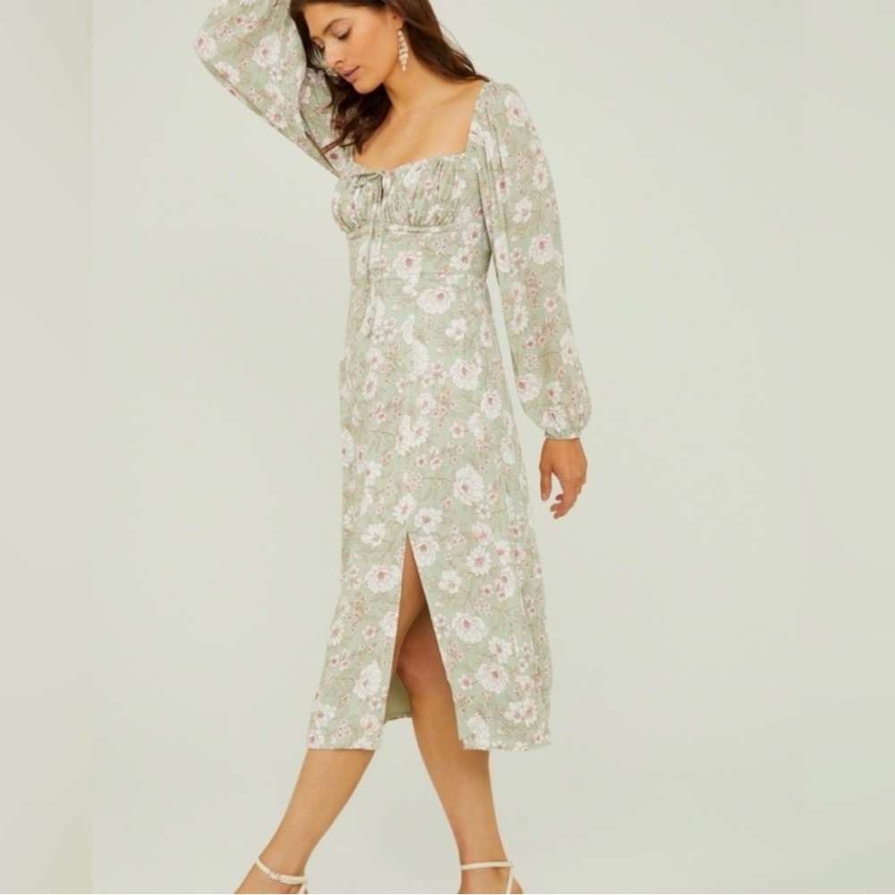 Altar'd State Sage Floral Long Sleeve Midi Dress